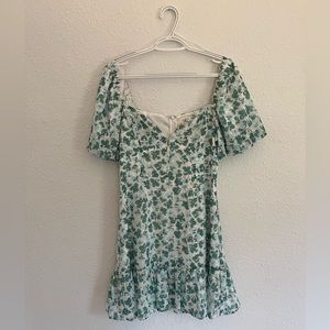 ACOA Blue & Green Floral Puff Sleeve Bustier Mini Dress | Medium